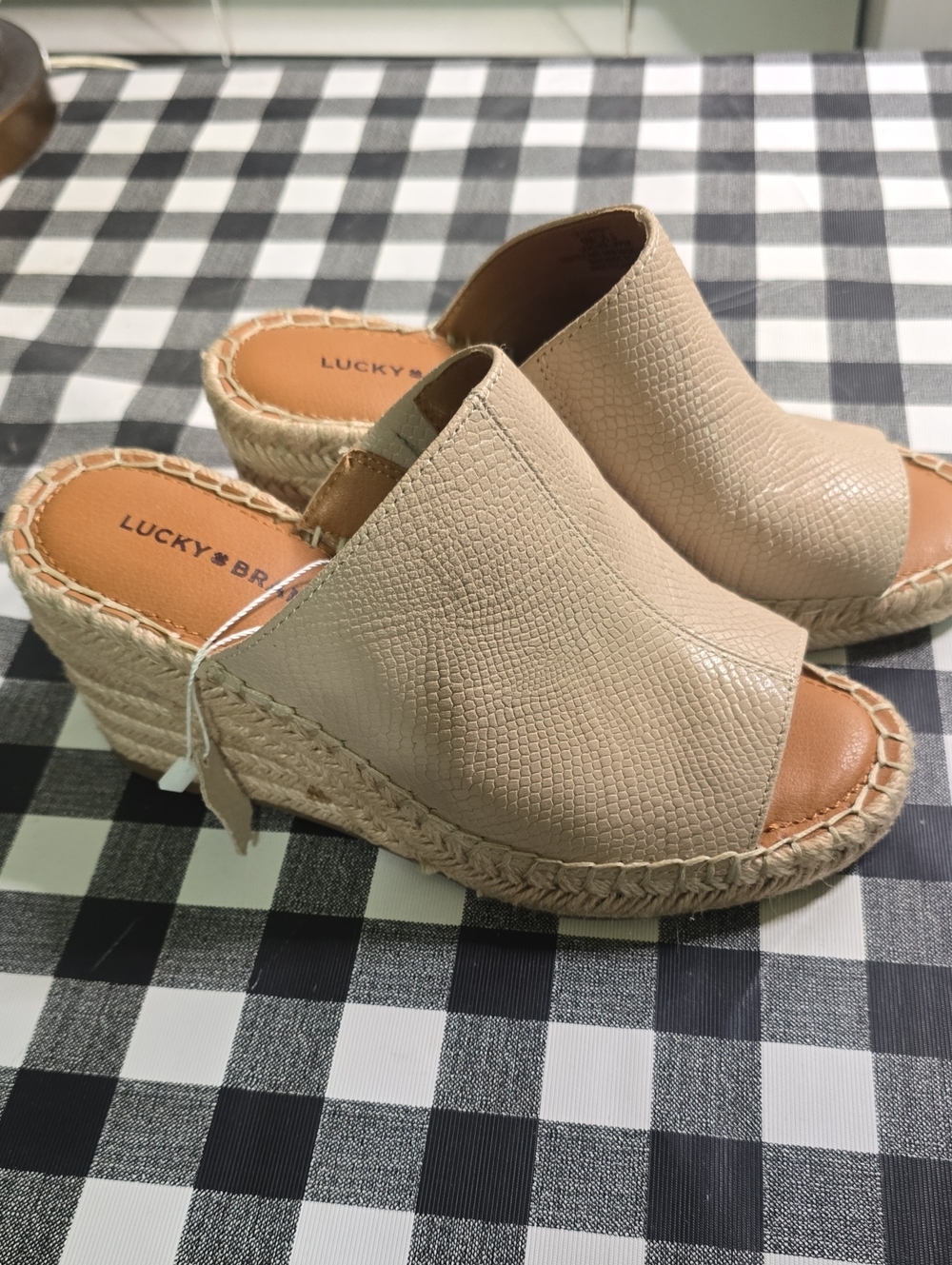 Lucky Brand Beige Espadrille Wedge Mules